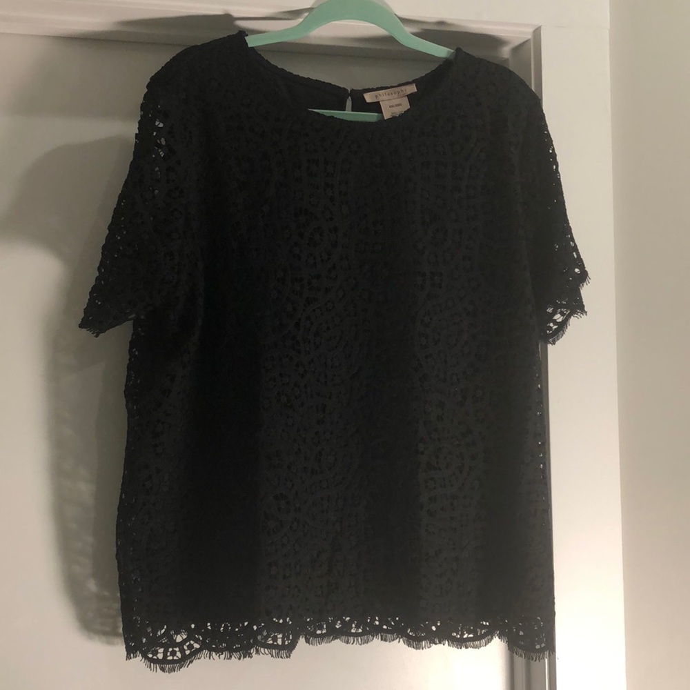 Black lace and scallop top